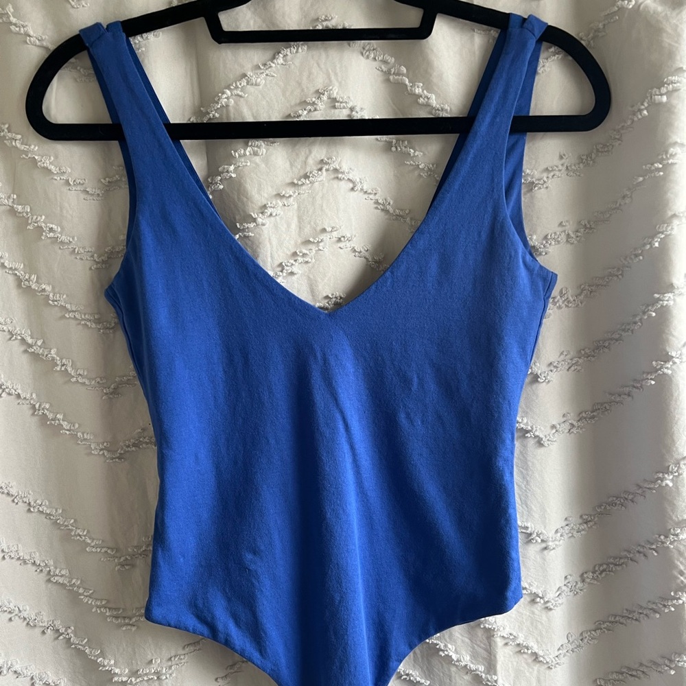 Blue V-Neck Bodysuit